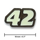 “42” lapel pin, black nickel, glows in the dark