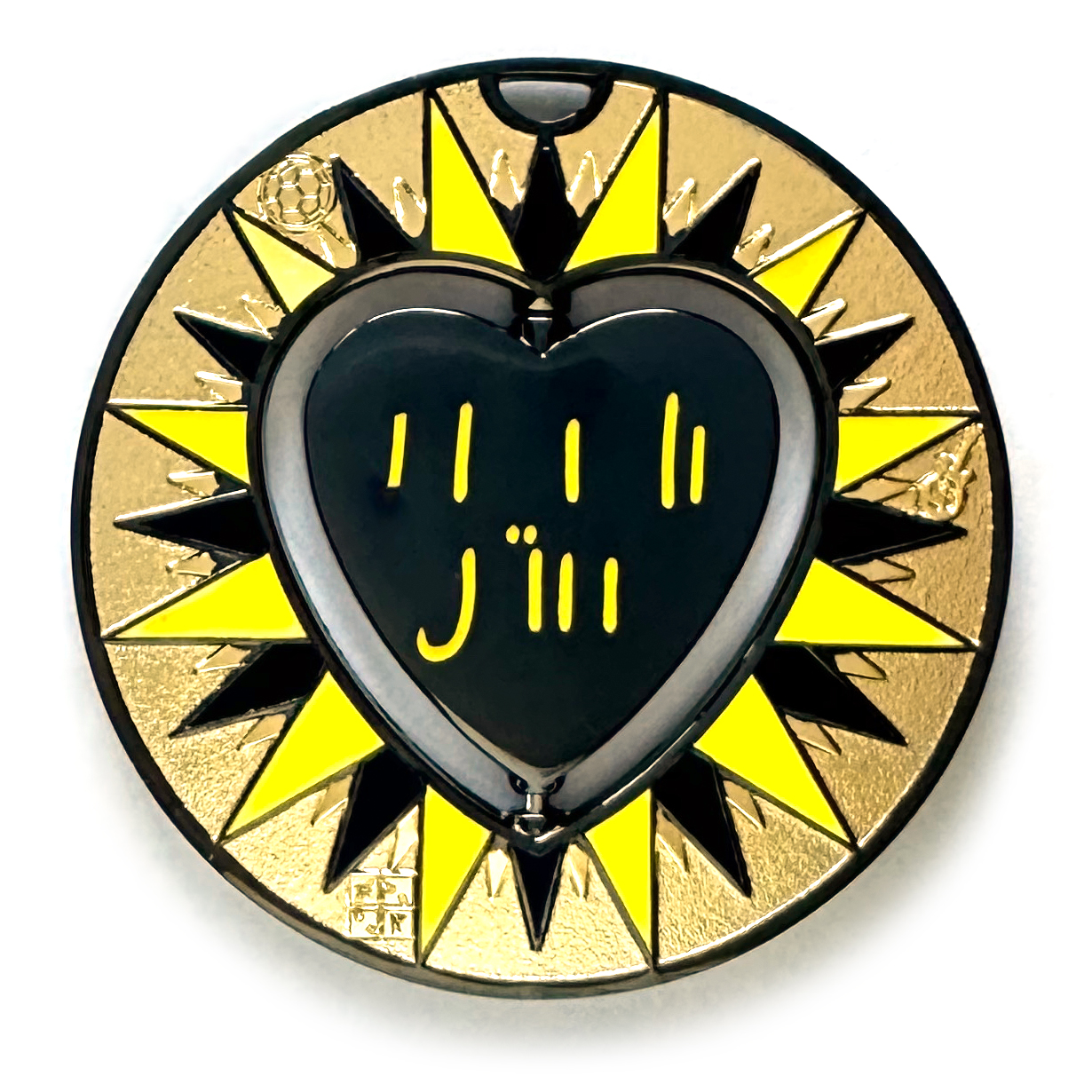 gulas geocoin, black nickel, a geocoin with a heart in the center