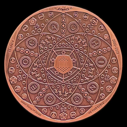 25 years of geocaching geocoin, antique copper