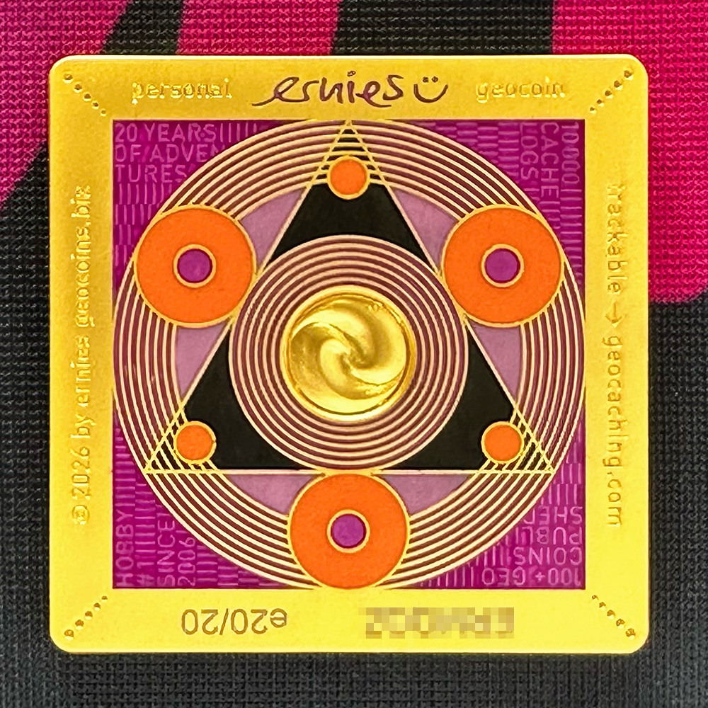 ernies personal geocoin – matte gold – back