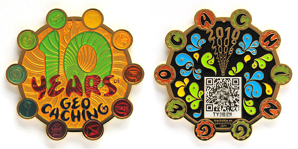 10 years of geocaching geocoin with qr code