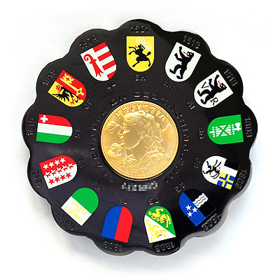 helvetia-geocoin: 26 kantone auf einem geocoin
